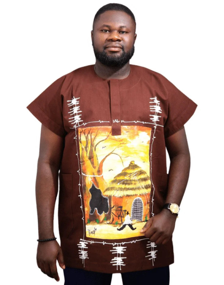 African Denim Shirt for Men Brown Color African Men'S Wear