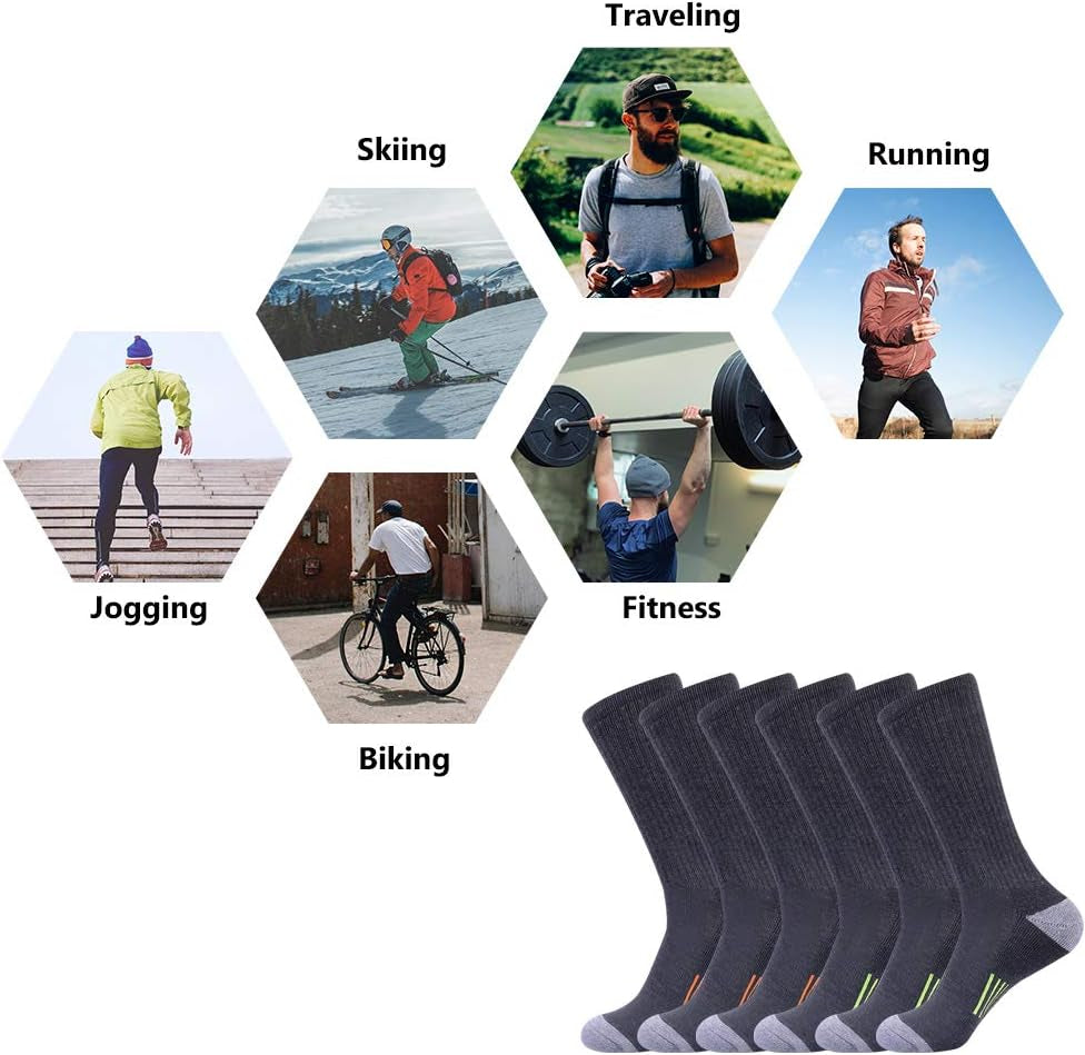 Mens Athletic Crew Socks for Men Cushion Casual Sports Workout Sock 6 Pack
