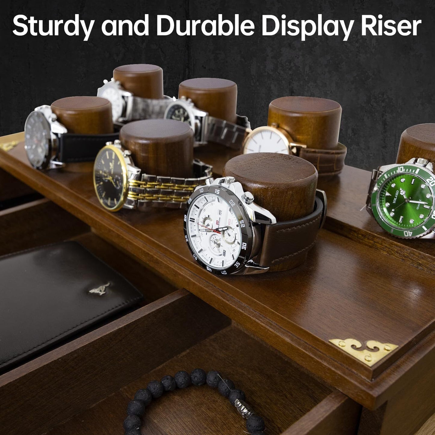 Watch Display Case for Men Wooden Stand 2-Tier Box for with Drawer Collection