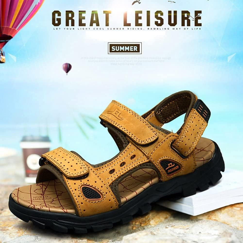 Men Athletic Open Toe Sandals Slides Outdoor Summer Leather Fisherman Beach Casual Shoes Adventures Outings Hiking