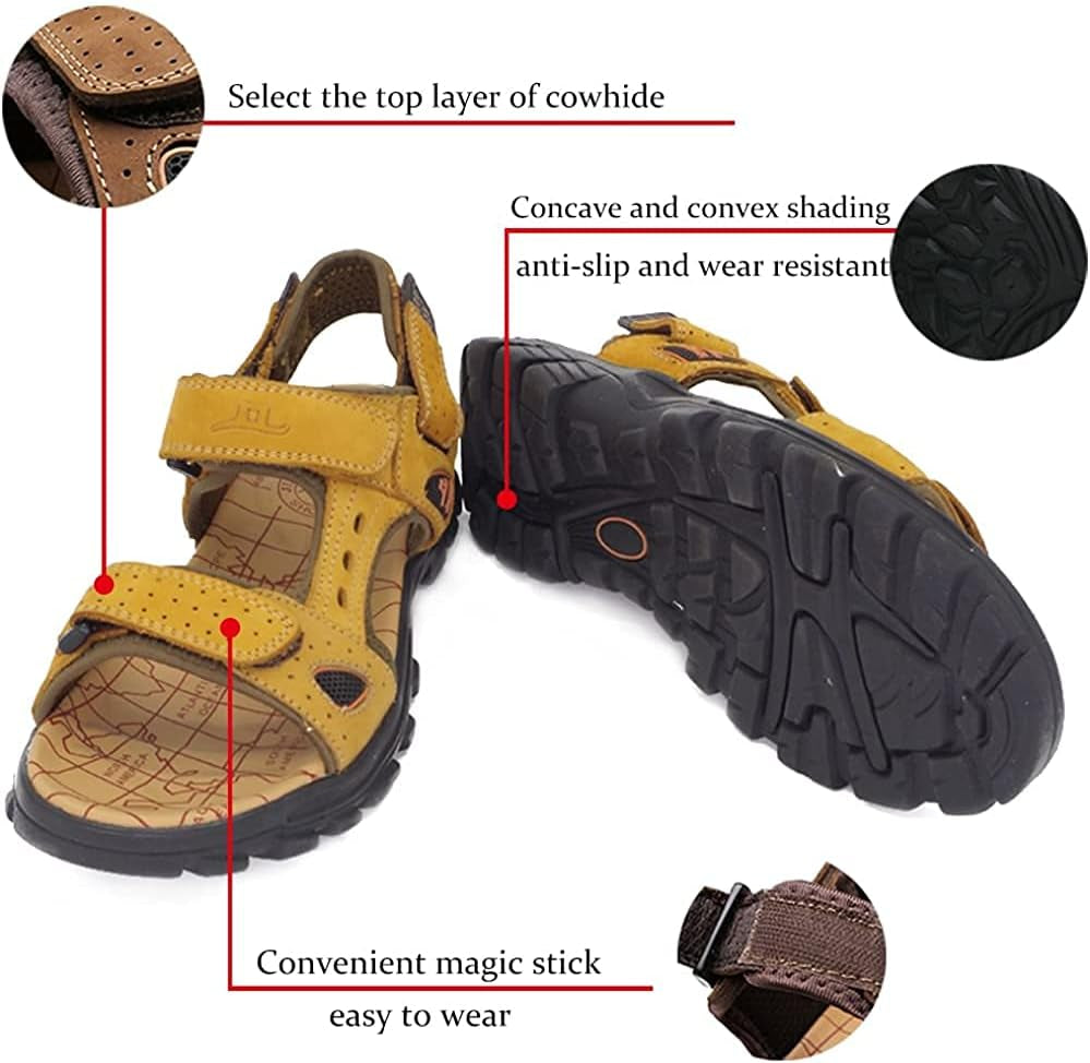 Men Athletic Open Toe Sandals Slides Outdoor Summer Leather Fisherman Beach Casual Shoes Adventures Outings Hiking