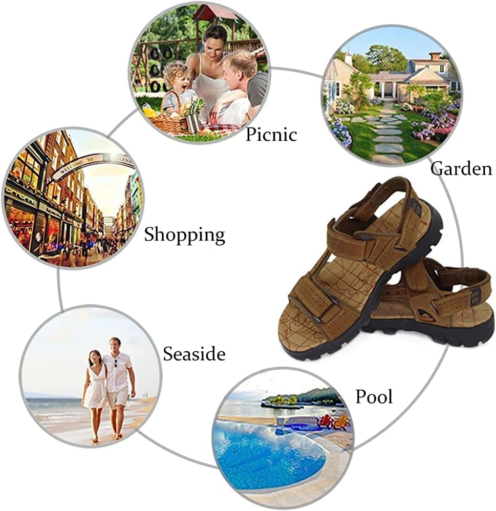 Men Athletic Open Toe Sandals Slides Outdoor Summer Leather Fisherman Beach Casual Shoes Adventures Outings Hiking
