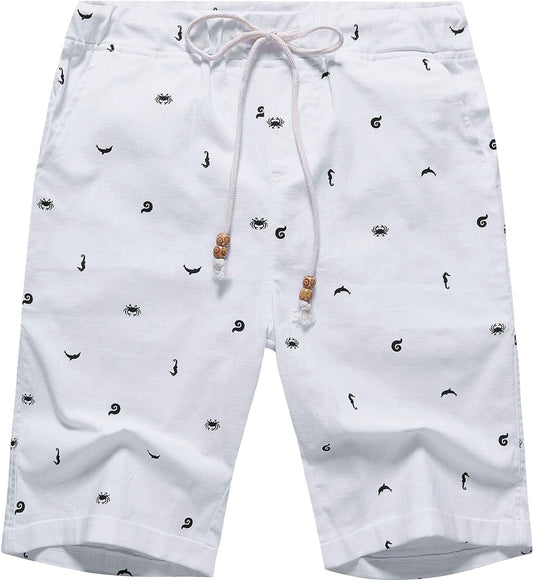 Men's Linen Casual Classic Fit Short Summer Beach Shorts