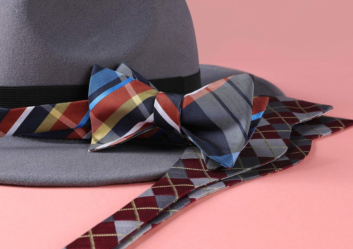 Bow Ties for Men Check Plaid Self Tie Bow Tie and Pocket Square Bowtie Formal Tuxedo Wedding Bowties Handkerchief Set