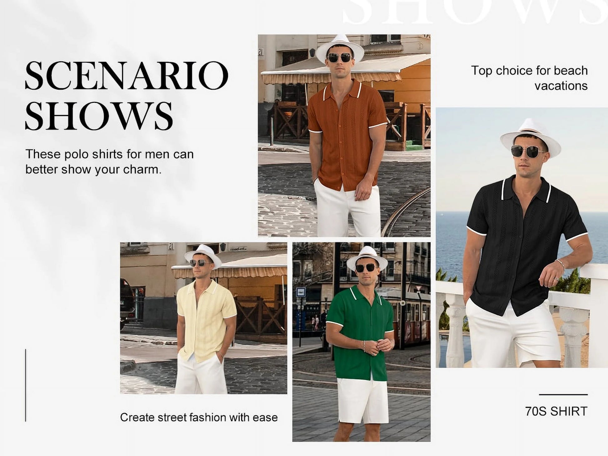 Men's Casual Button down Shirt Short Sleeve Vintage Shirts