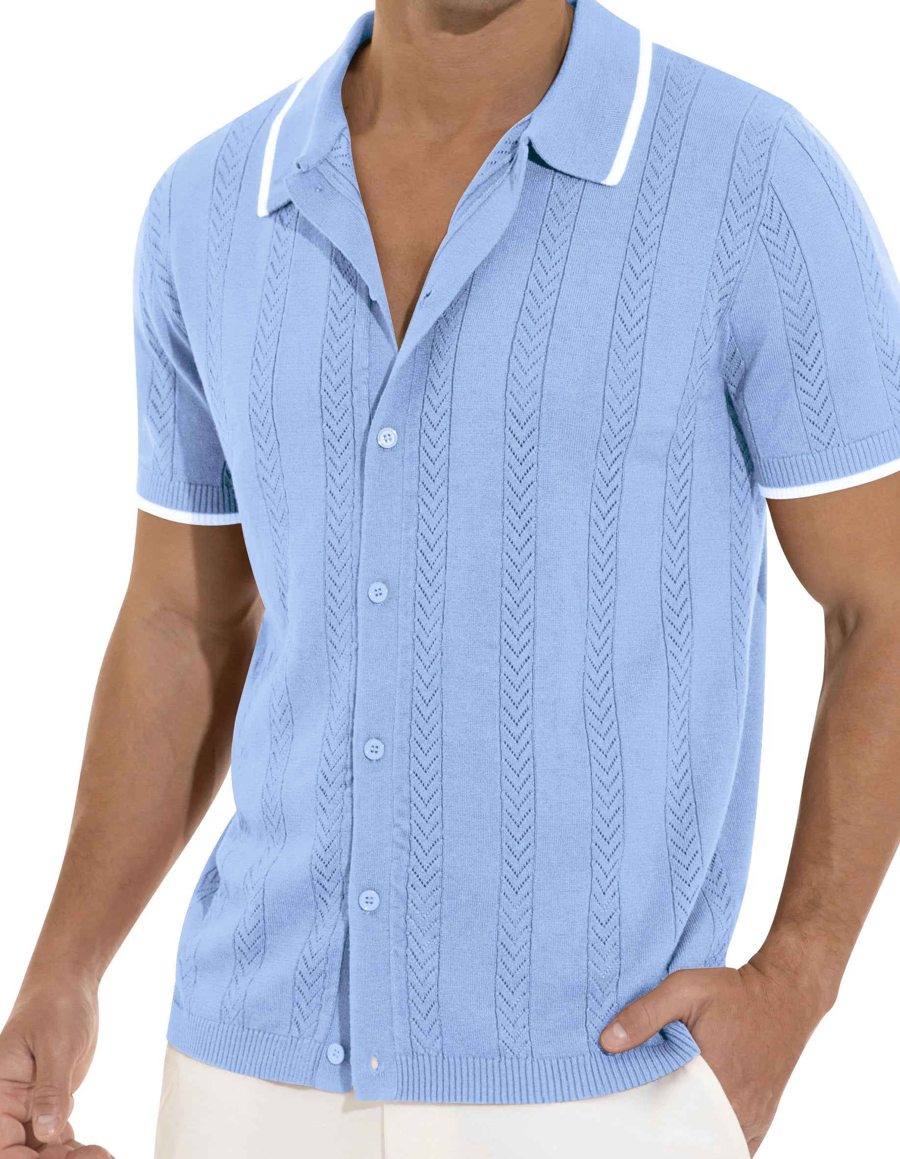 Men's Casual Button down Shirt Short Sleeve Vintage Shirts