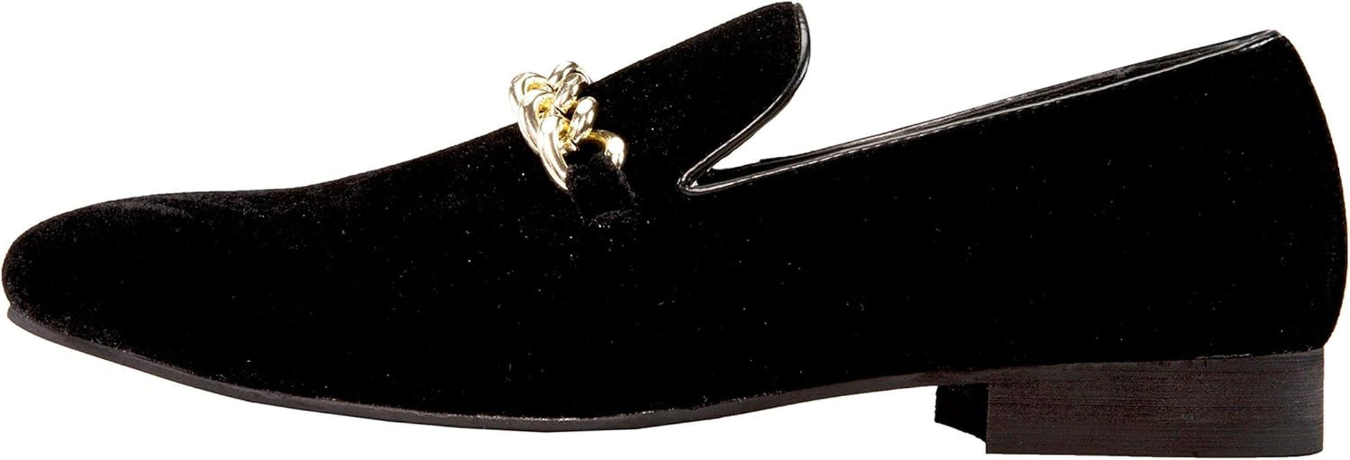 Fay Velvet Men’S Slip-On Shoes with Gold Chain Ornament Dress Shoes for Men Velvet Formal Loafers for Men the Original Smoking Men Tuxedo Dress Shoes