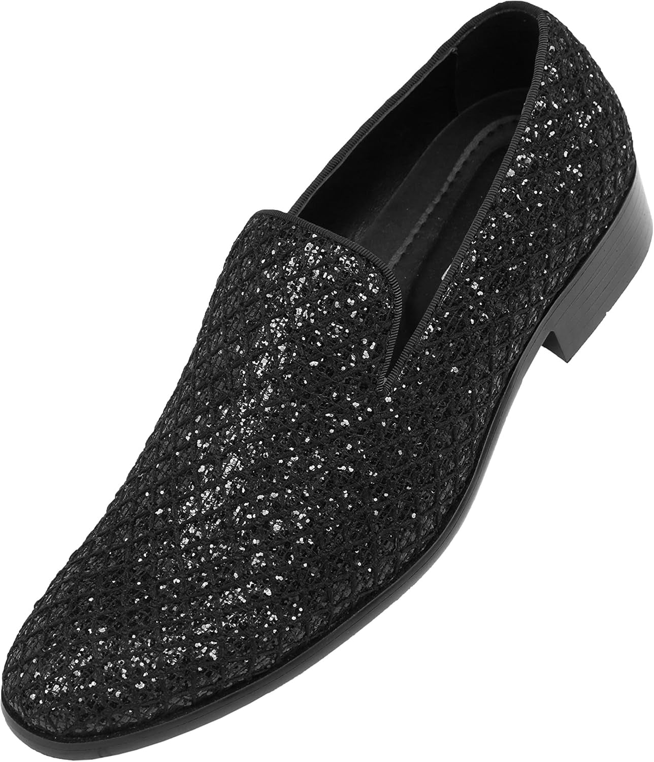 Sarlo Men'S Dress Shoes, Black Glitter Loafer for Prom, Metallic Tuxedo Slip-On