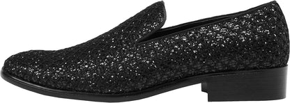 Sarlo Men'S Dress Shoes, Black Glitter Loafer for Prom, Metallic Tuxedo Slip-On