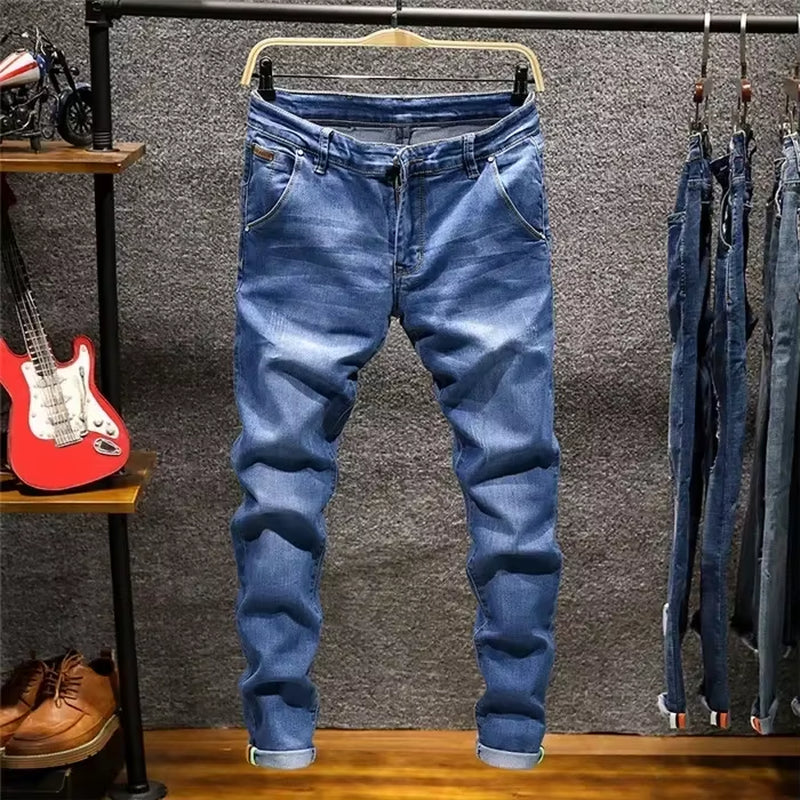 2023 Skinny Jeans Men Zipper Fly Slim Fit Denim Joggers Stretch Male Jean Pencil Pants Blue Men'S Jeans Fashion Casual Hombre