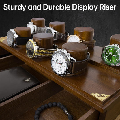 Watch Display Case for Men Wooden Stand 2-Tier Box for with Drawer Collection