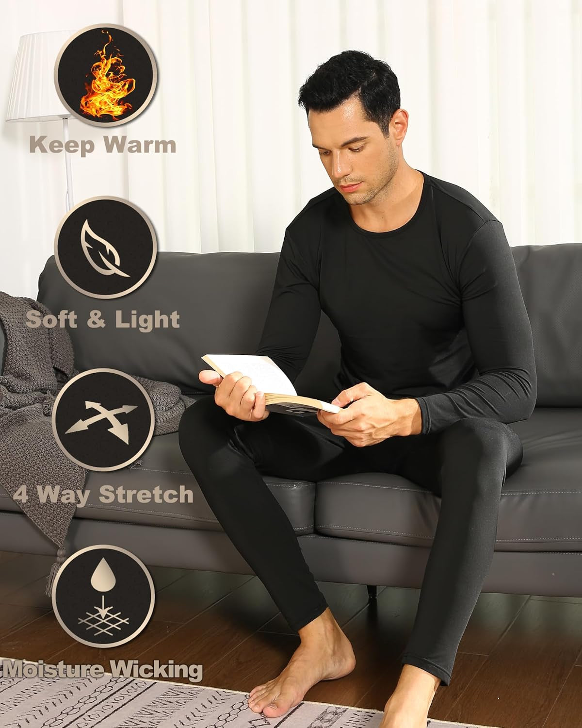 Thermal Underwear for Men Fleece Lined Long Johns Thermals Top and Bottom Set Base Layer for Cold Weather