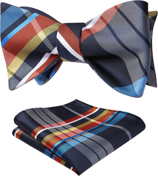 Bow Ties for Men Check Plaid Self Tie Bow Tie and Pocket Square Bowtie Formal Tuxedo Wedding Bowties Handkerchief Set