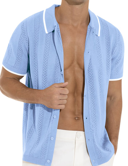 Men's Casual Button down Shirt Short Sleeve Vintage Shirts