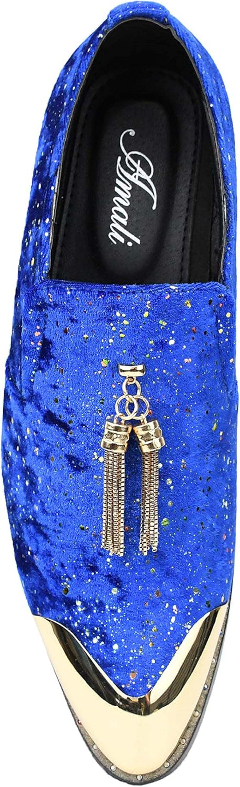 Chaz, Men'S Slippers - Loafers Men Slip on Shoes - Mens Casual Shoes - Man Made Velvet, Tuxedo Shoes - Metal Gold Chain Tassel & Gold Metal Tip, Dress Shoes - Gift