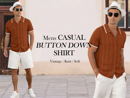 Men's Casual Button down Shirt Short Sleeve Vintage Shirts