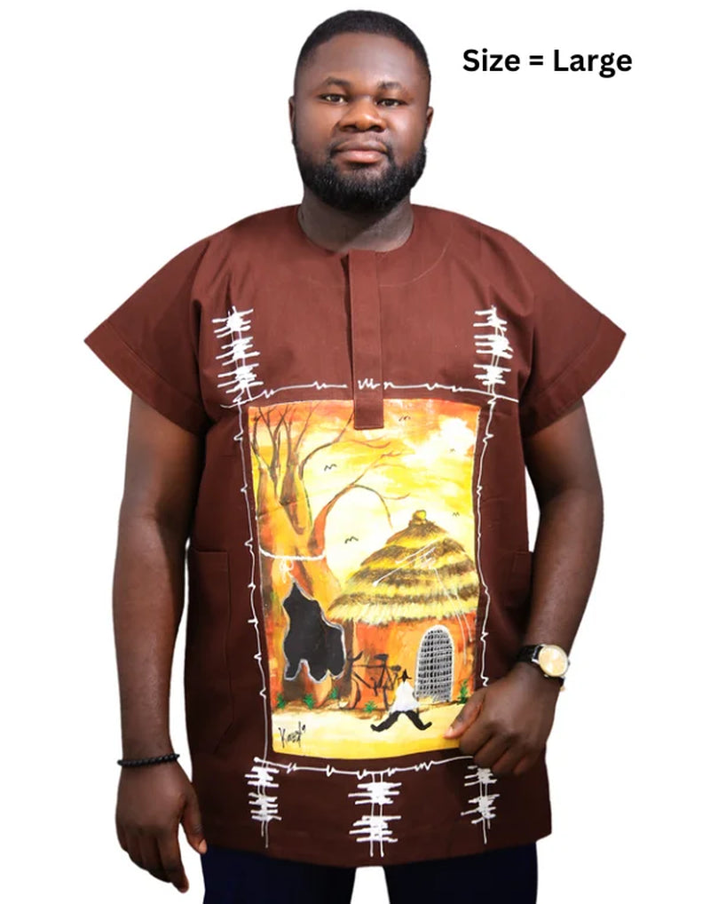 African Denim Shirt for Men Brown Color African Men'S Wear