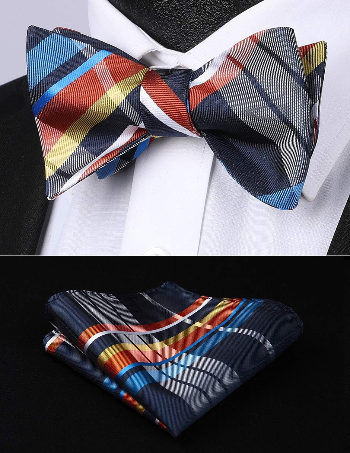 Bow Ties for Men Check Plaid Self Tie Bow Tie and Pocket Square Bowtie Formal Tuxedo Wedding Bowties Handkerchief Set