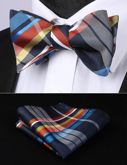 Bow Ties for Men Check Plaid Self Tie Bow Tie and Pocket Square Bowtie Formal Tuxedo Wedding Bowties Handkerchief Set