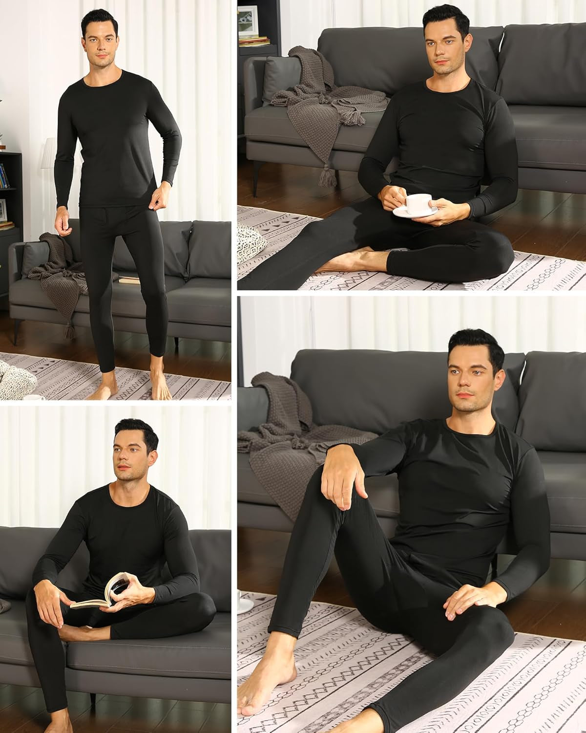 Thermal Underwear for Men Fleece Lined Long Johns Thermals Top and Bottom Set Base Layer for Cold Weather