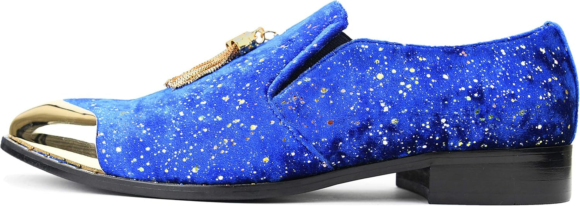 Chaz, Men'S Slippers - Loafers Men Slip on Shoes - Mens Casual Shoes - Man Made Velvet, Tuxedo Shoes - Metal Gold Chain Tassel & Gold Metal Tip, Dress Shoes - Gift