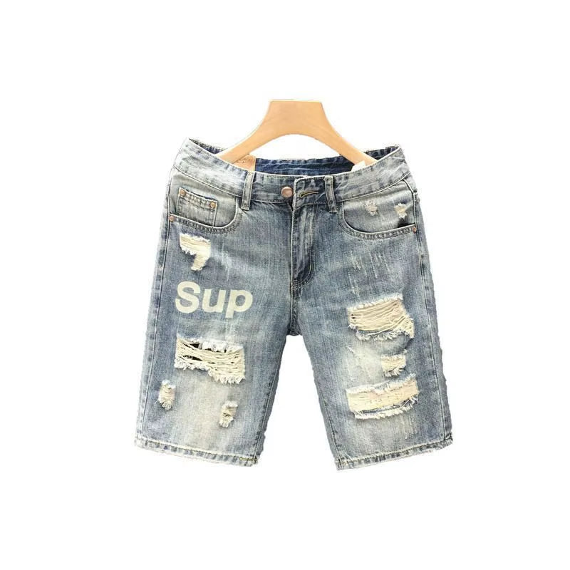 Fashion Stylish Designer Luxurious Men'S Slim Jeans for Summer Fashion with Distressed Designer and Stylish Ripped Holes Shorts