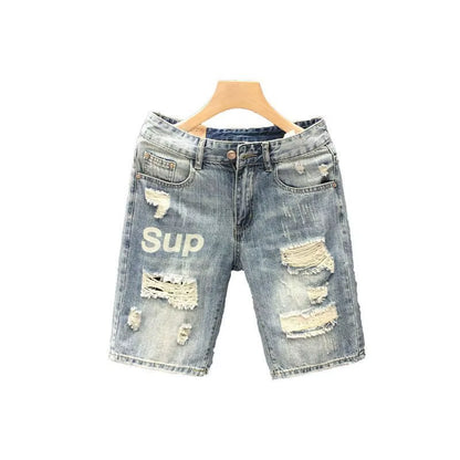 Fashion Stylish Designer Luxurious Men'S Slim Jeans for Summer Fashion with Distressed Designer and Stylish Ripped Holes Shorts