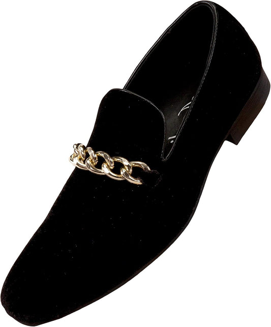 Fay Velvet Men’S Slip-On Shoes with Gold Chain Ornament Dress Shoes for Men Velvet Formal Loafers for Men the Original Smoking Men Tuxedo Dress Shoes