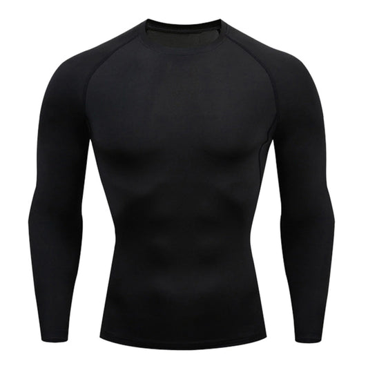 Athletic Workout Shirts for Men, Mens Fitness Long Sleeve Running Sports T Shirt Men Thermal Muscle Athletic Gym Compression Clothes Compression Shirt Men, Mens Shirts Black M