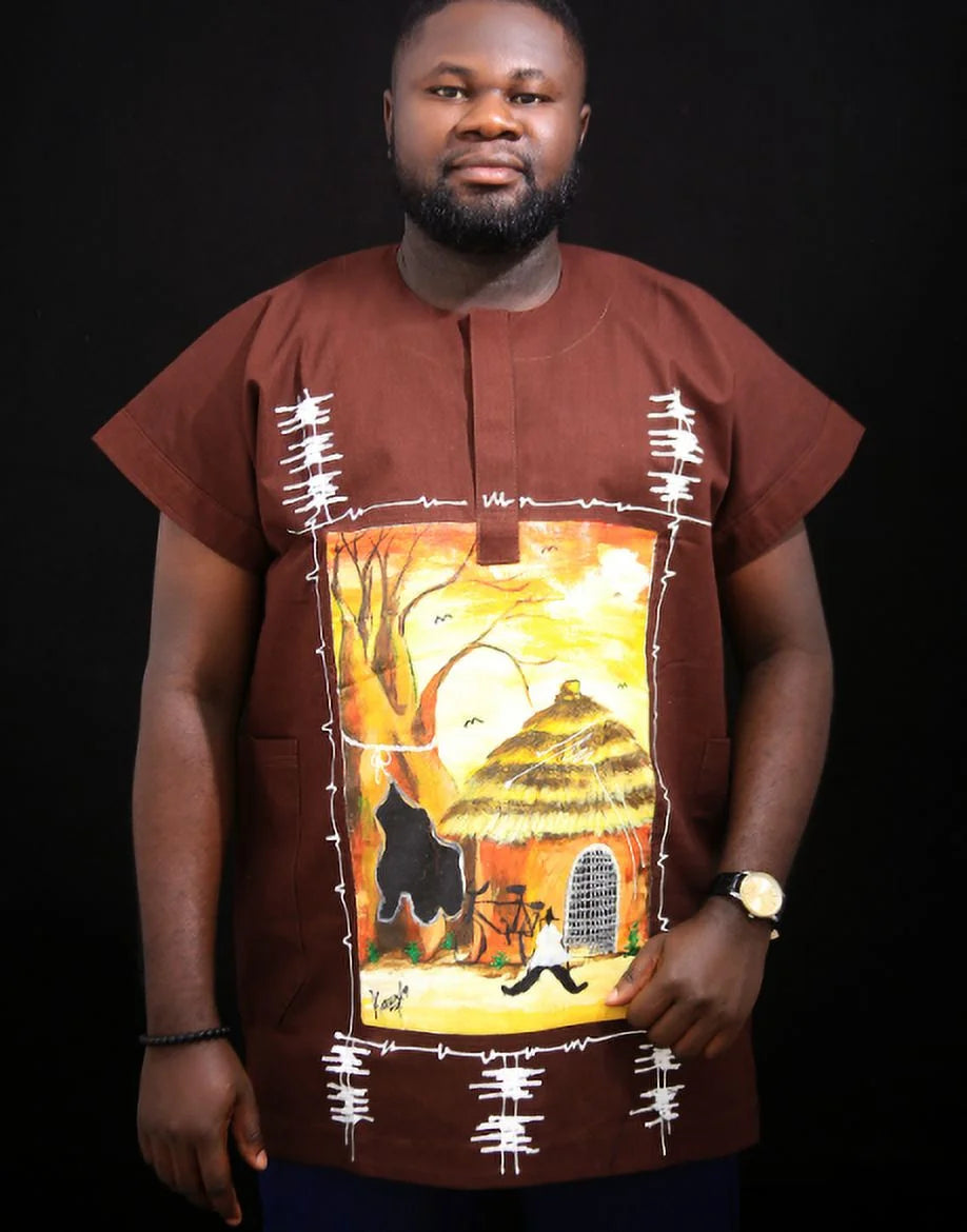 African Denim Shirt for Men Brown Color African Men'S Wear
