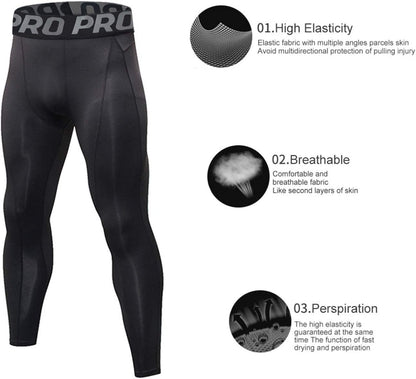 Mens Workout Compression Set Pants and Long Sleeve Shirts Winter Warm Thermal Baselayer Top & Bottom