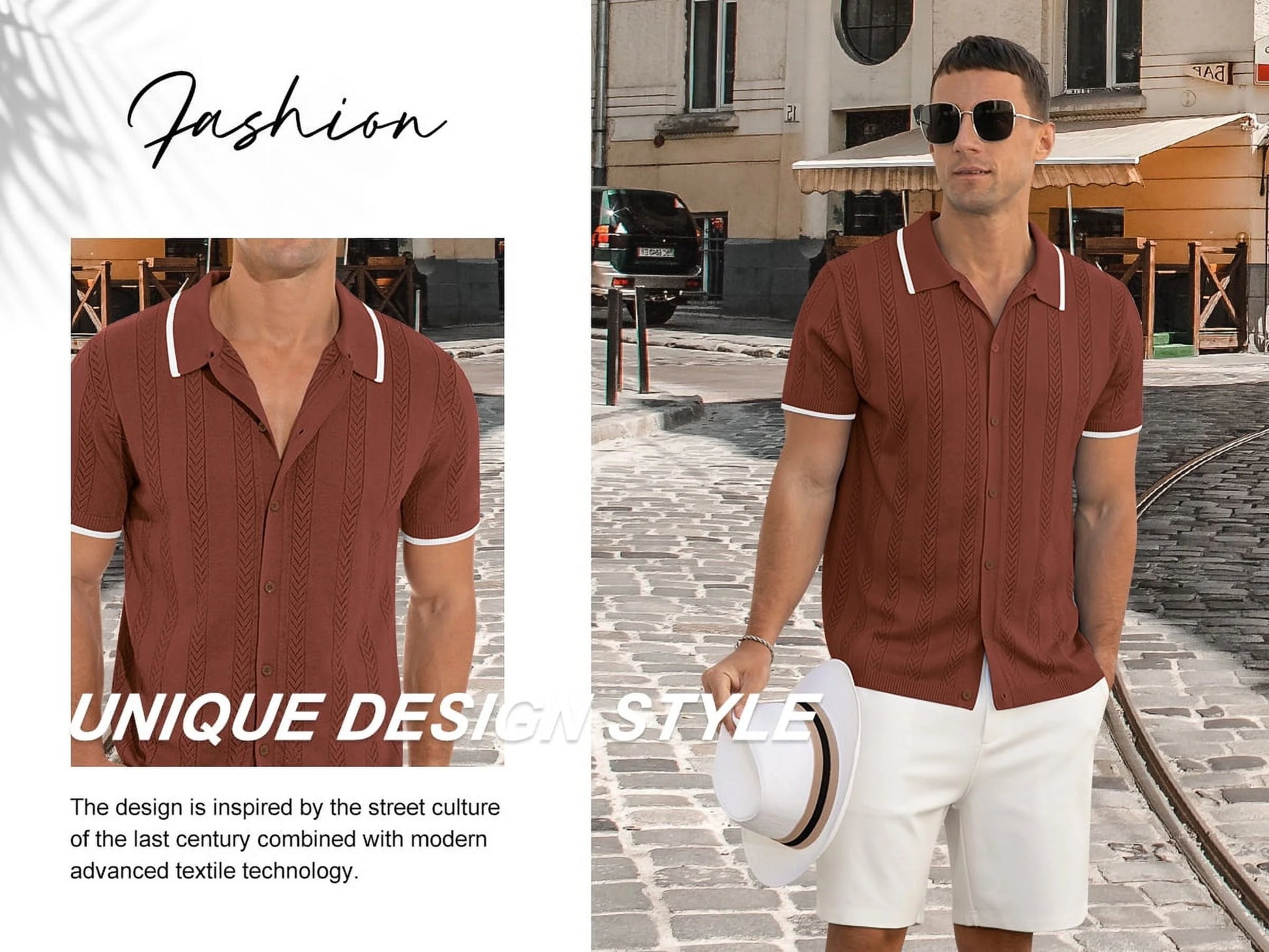 Men's Casual Button down Shirt Short Sleeve Vintage Shirts