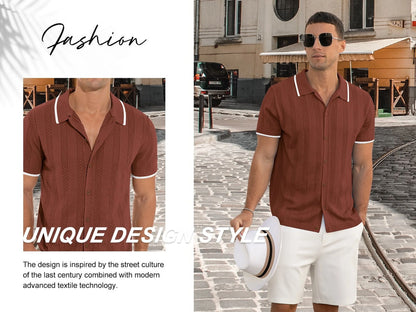 Men's Casual Button down Shirt Short Sleeve Vintage Shirts