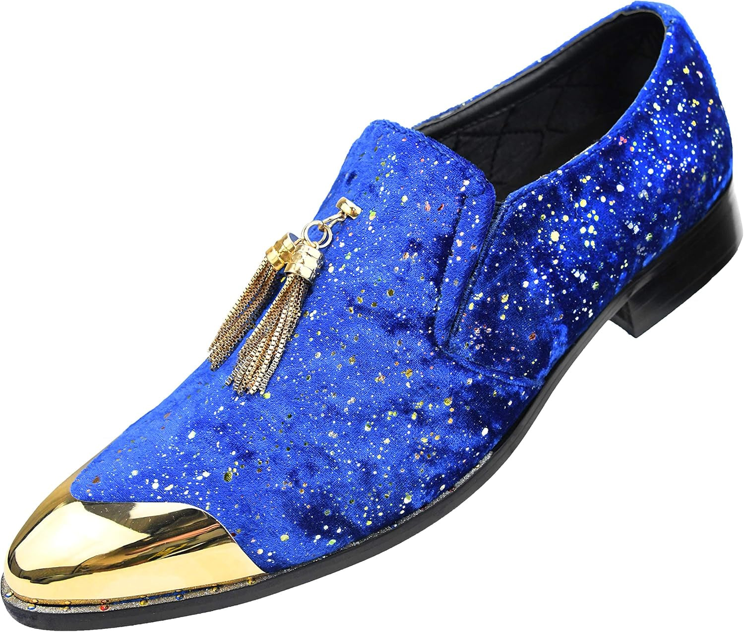Chaz, Men'S Slippers - Loafers Men Slip on Shoes - Mens Casual Shoes - Man Made Velvet, Tuxedo Shoes - Metal Gold Chain Tassel & Gold Metal Tip, Dress Shoes - Gift