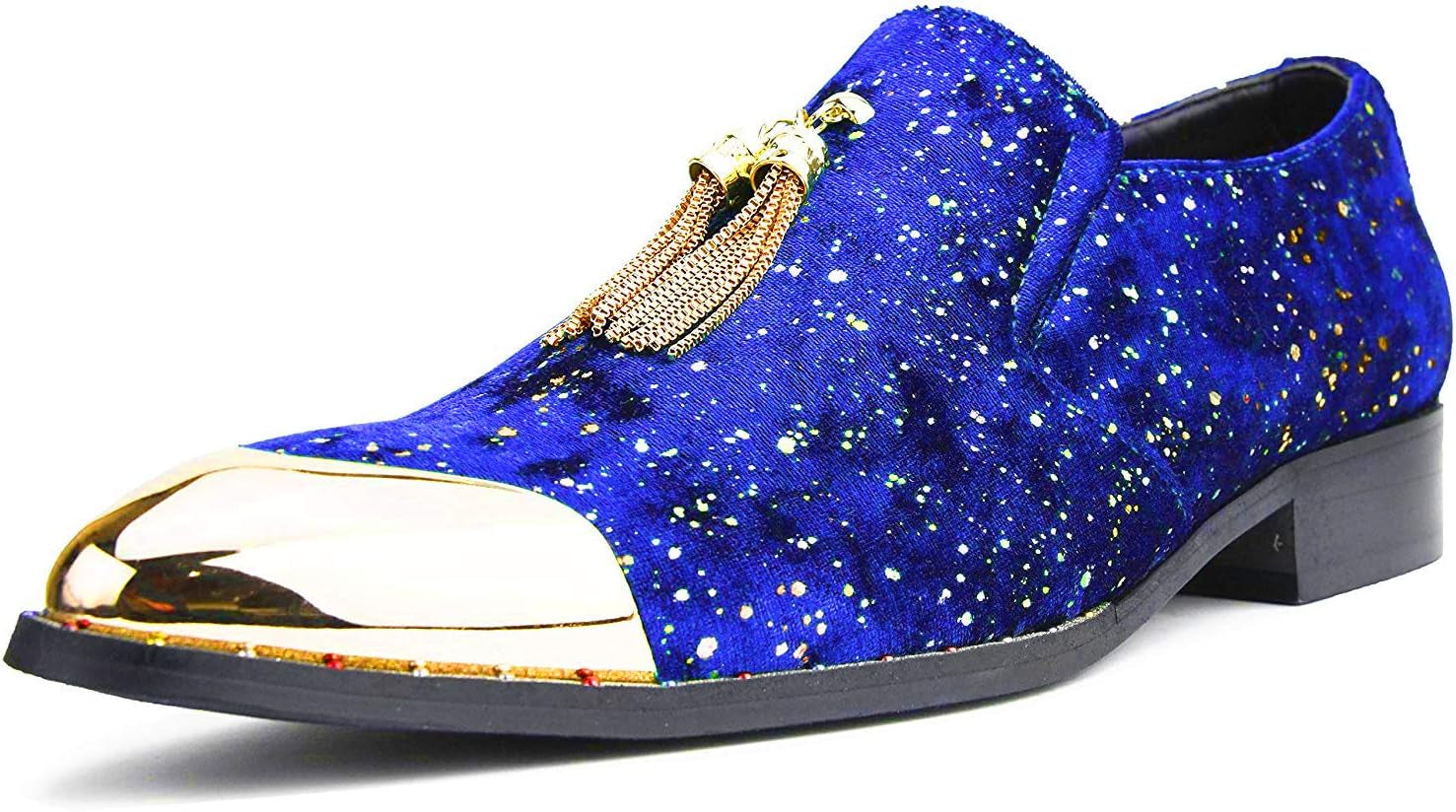 Chaz, Men'S Slippers - Loafers Men Slip on Shoes - Mens Casual Shoes - Man Made Velvet, Tuxedo Shoes - Metal Gold Chain Tassel & Gold Metal Tip, Dress Shoes - Gift