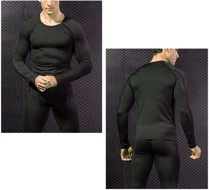 Mens Workout Compression Set Pants and Long Sleeve Shirts Winter Warm Thermal Baselayer Top & Bottom