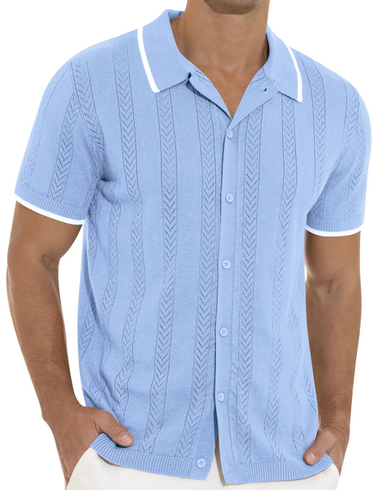 Men's Casual Button down Shirt Short Sleeve Vintage Shirts