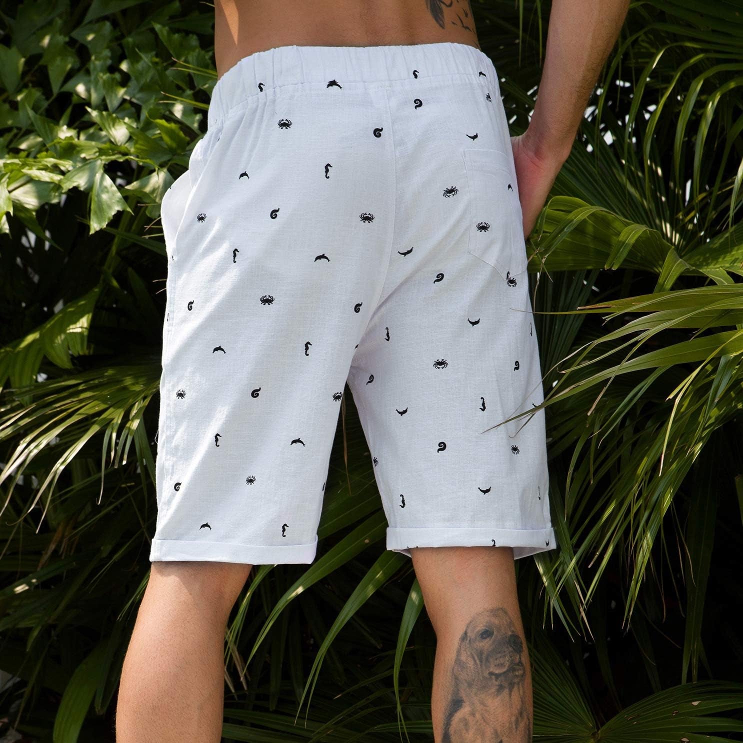 Men's Linen Casual Classic Fit Short Summer Beach Shorts